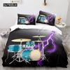 Drum Kit Duvet Cover Set Classical Music Comforter Cover Musical Instrument Lightning Pattern Quilt Cover for Kids Boys Teens