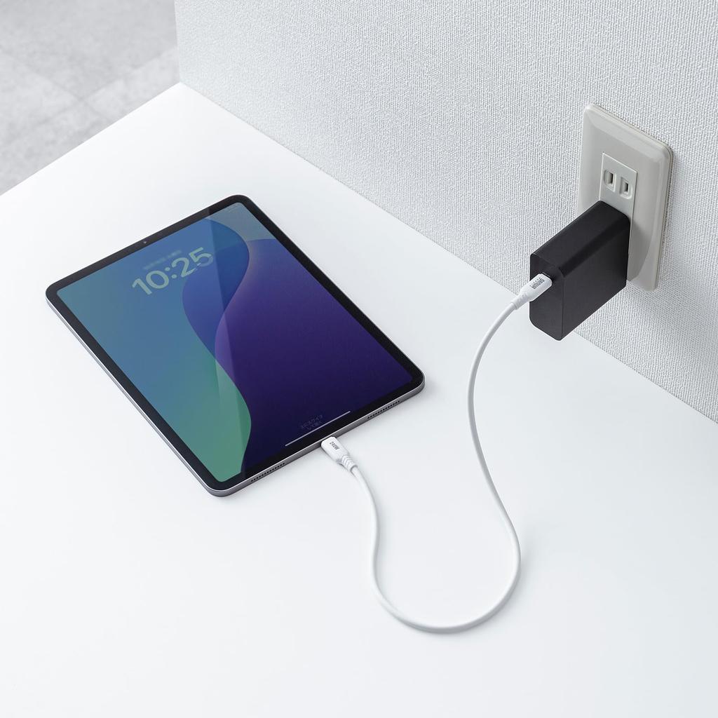 SANWA SUPPLY USB Silicone Cable 2.0 Type-C (PD240W, 0.5m, White) KU-CCPES05W