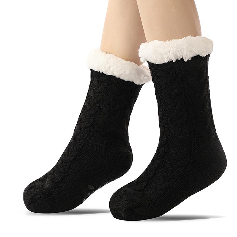 Winter Thick Slipper Socks for Women Non Slip Warm Fuzzy Socks With Soft Fleece Lined Home Grips Socks Womens Solid Fluffy Slipper Socks with Grippers