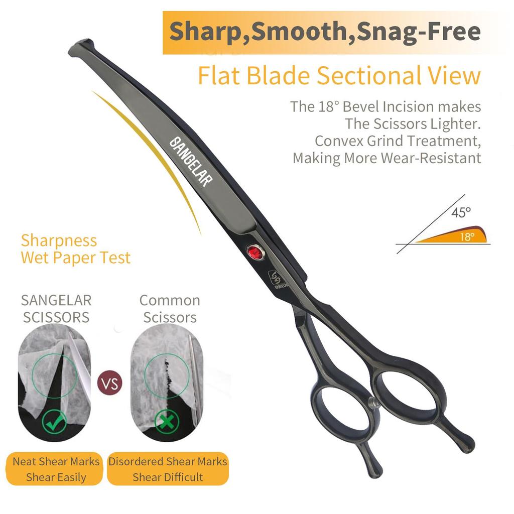 SANGELAR 7-дюймовые ножницы для домашних животных, профессиональные инструменты для ухода за домашними собаками, круглая головка, безопасное использование изогнутых ножниц, ножницы для резки домашних животных