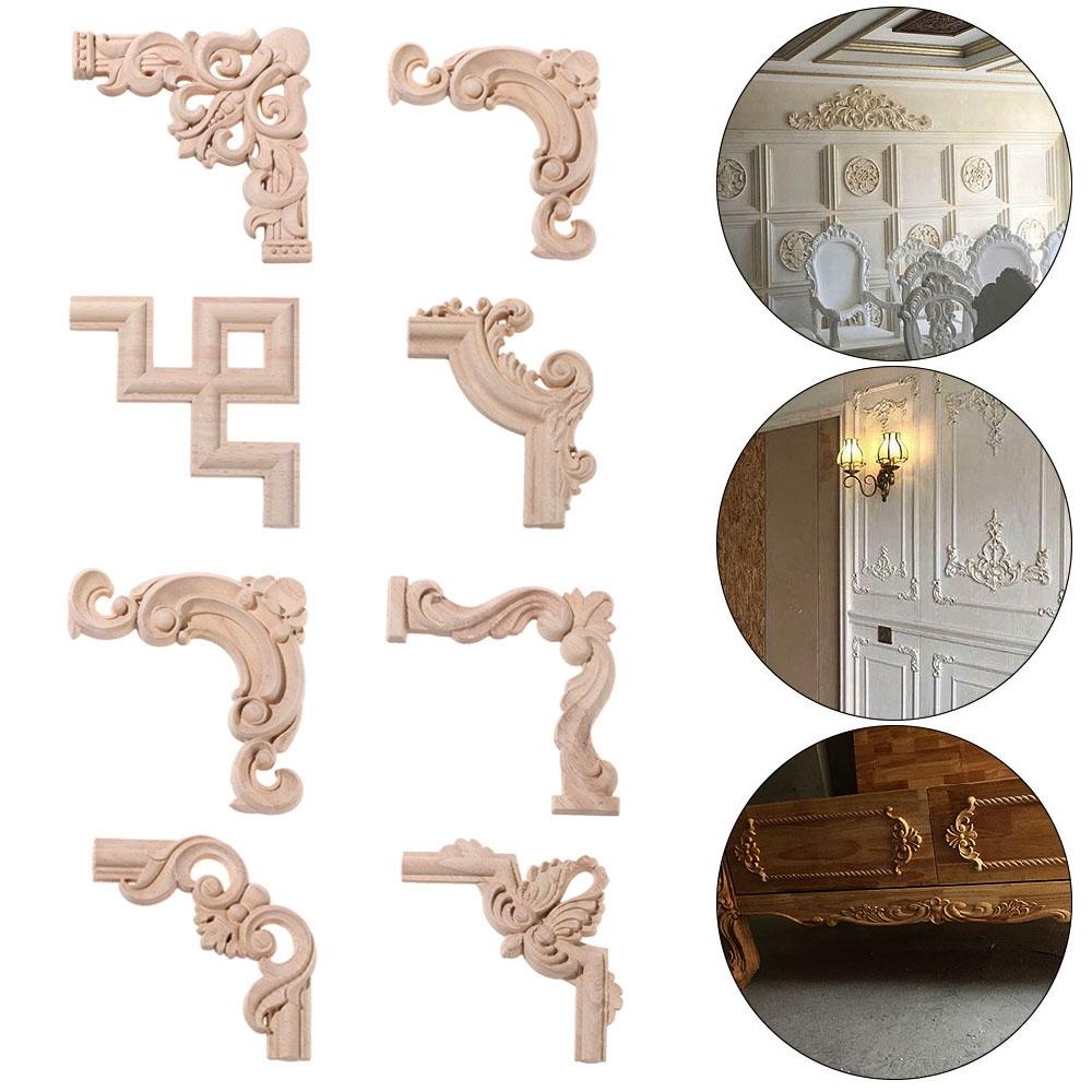 Oak Door Decor Crafts Corner Applique Onlay Decal Carved Wave Flower Decorative Wood Appliques