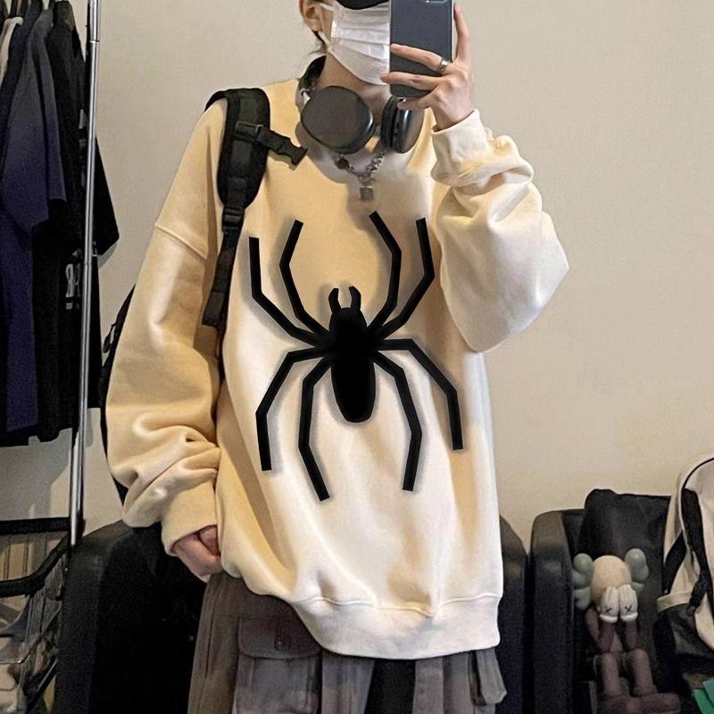 Мужская толстовка в стиле хип-хоп с капюшоном и принтом паука в уличном стиле Harajuku Y2k пуловер с капюшоном зима-осень повседневная одежда винтажная пара