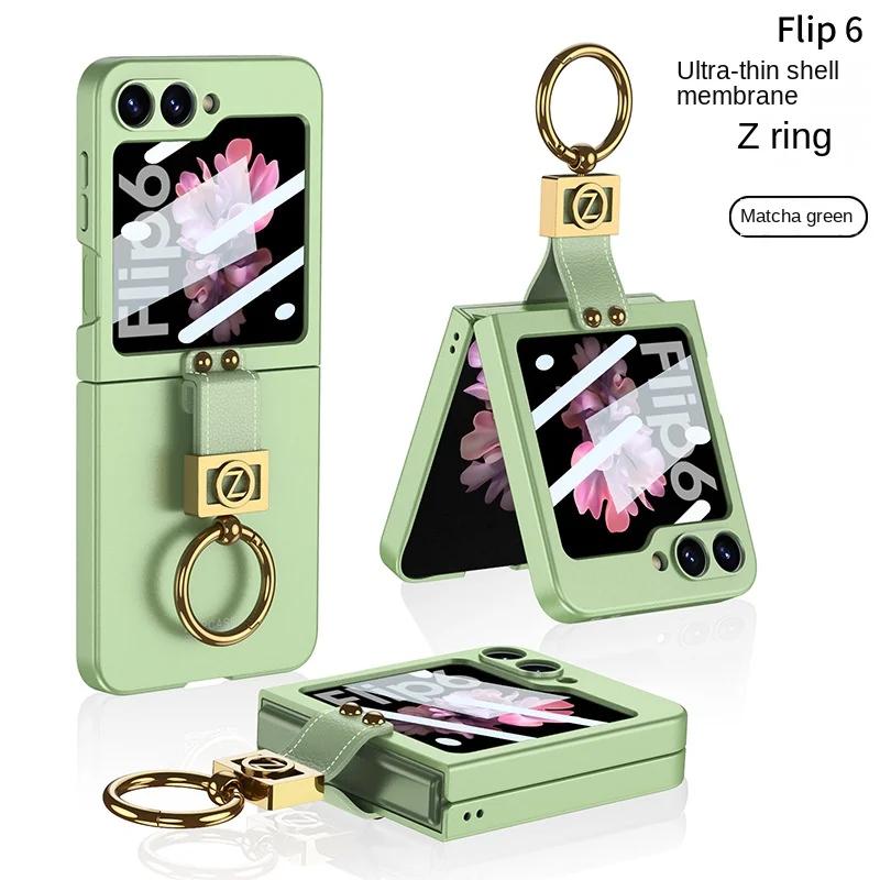Ring Holder Phone Case for Samsung Galaxy Z Flip 6 5 4 3 Flip6 Flip5 Flip4 Flip3 5G Frosted Plastic Hard Shell Ultra Thin Shockproof Protective Cover