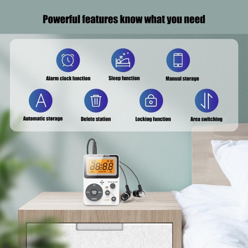 Карманный AM FM радиоприемник портативный прием на батарейках цифровая настройка радио со стереонаушниками большой ЖК-экран