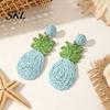 Three-dimensional Pineapple Earrings 1 Pair Handmade Raffia for Women, Boho Straw Hand-Woven Summer Beach Skirt Jewelry Dangle Earrings, Natural