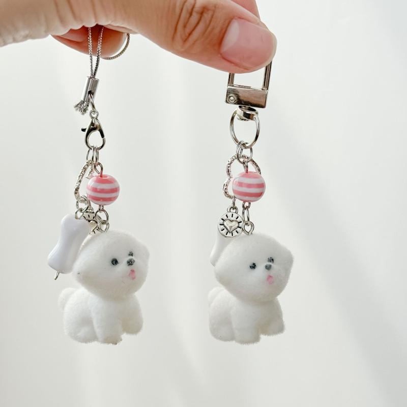 Милый мультяшный flocked щенок брелок для сумки девочки украшение Kawaii брелок для ключей собака цепочка для подвески на мобильный телефон подарок