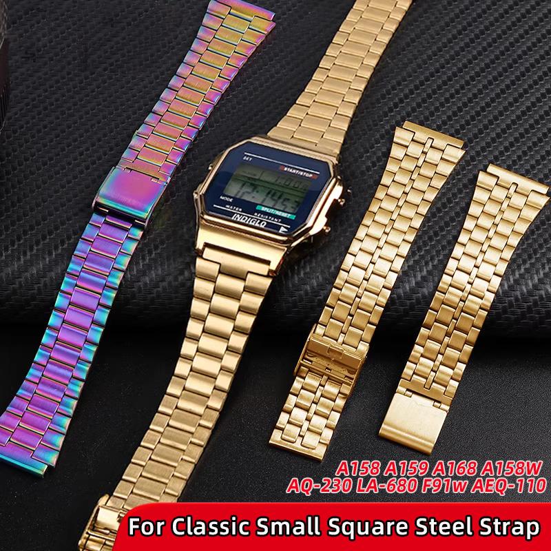 Для часов Casio из нержавеющей стали Ремешок A158 A159 A168 A158W f91w LA-680 AEQ-110 f91w маленький золотой ремешок для часов 18 мм Браслет