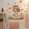 2 Pcs Cartoon Cute Little Girl Flowers Butterfly Bedroom Living Room Home Background Beautification Wall Stickers