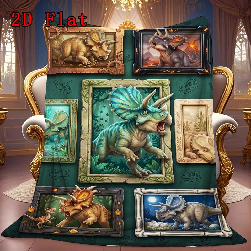 Dinosaur Collection 2D Flat Pattern Flannel Blanket, High quality All Seasons, Home Decor, Warmth and Comfort, Perfect for Christmas Gifts.