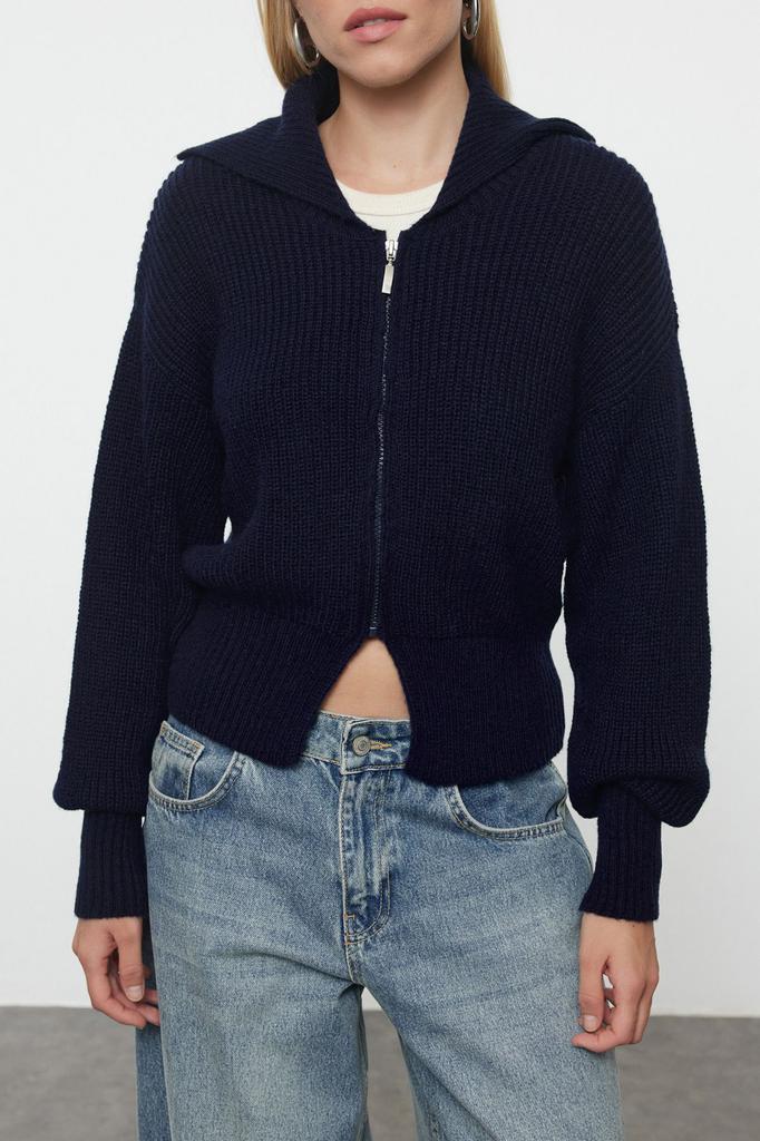 Женский модный стильный кардиган из норки, более устойчивый мягкий текстурированный трикотаж на молнии с отложным воротником, кардиган