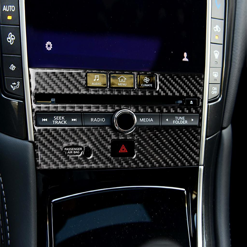 Carbon Fiber Console Panel Seat Heating Audio Panel Cover Trim Fit for Infiniti Q50 Q60 2014-2019 Auto Accessories Sticker