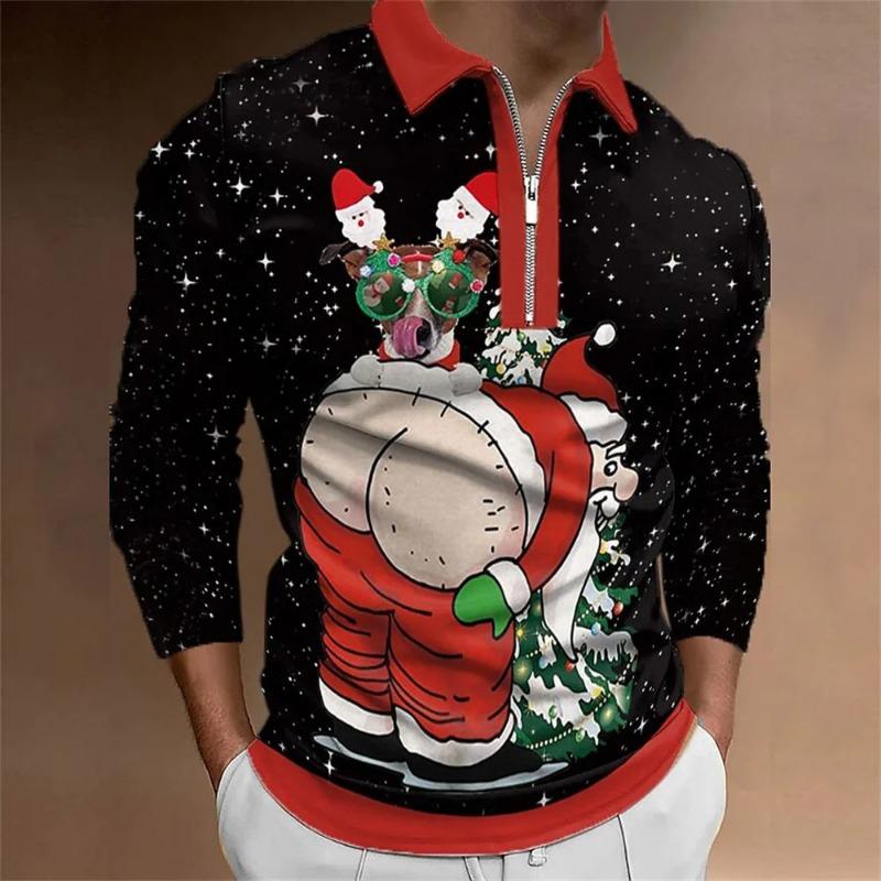 Мужская мода весна осень полиэстер Zippo рубашка поло рождественская 3D цифровая печать повседневная рубашка поло топы
