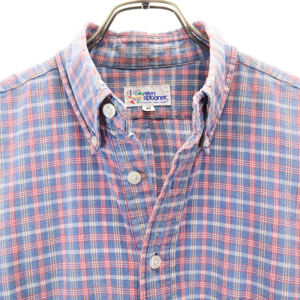 Reyn spooner 90-е годы Старые бирки купальников Клетчатый узор Короткий рукав на половину пуговиц Рубашка на пуговицах Мужская Подержанная