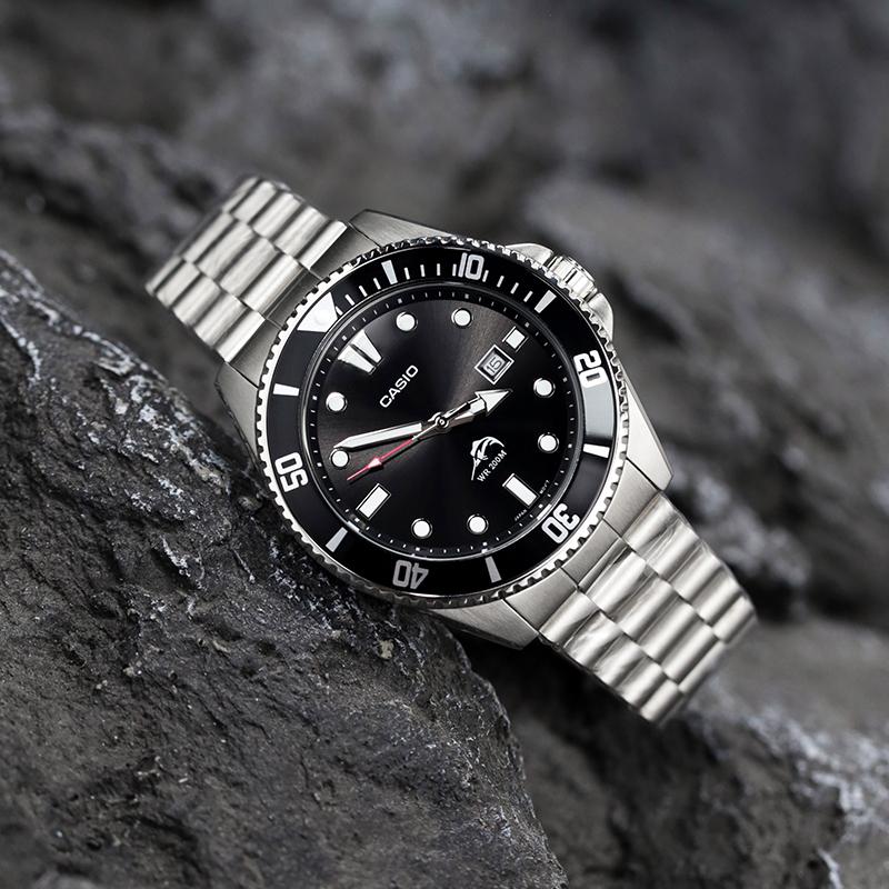 Casio Специальная коллекция MDV 106 1 Кварцевый механизм Ремешок из нержавеющей стали Часы Унисекс Черный циферблат MDV-106-1A(Watch4--)