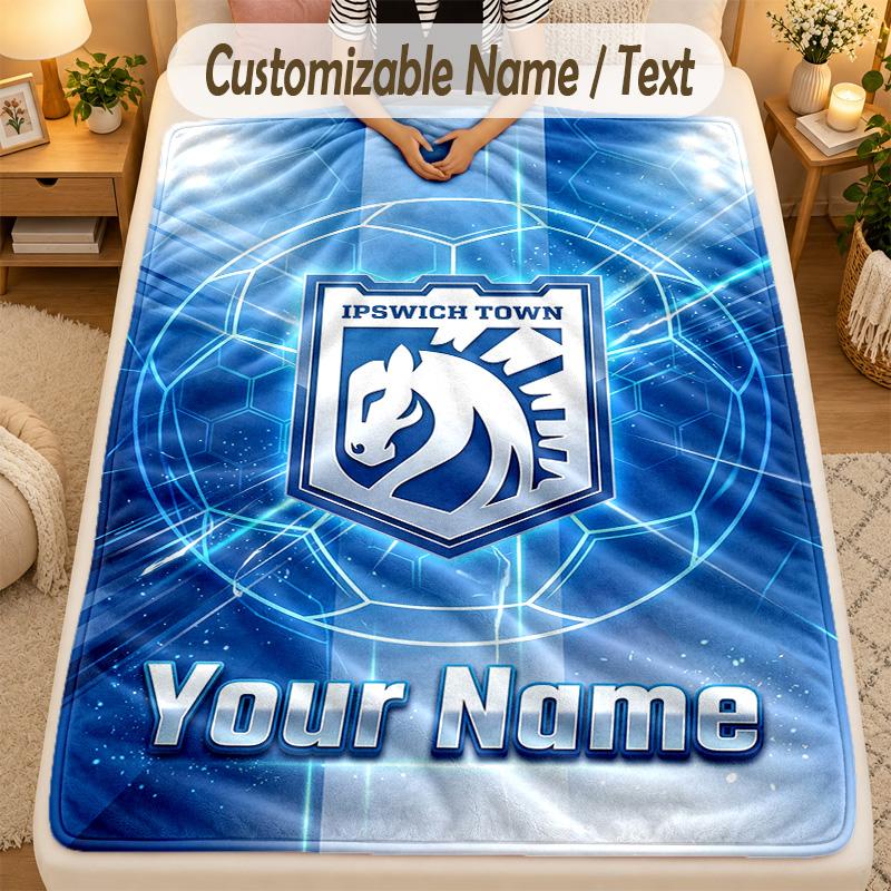 Flannel BlanketIpswich Town Custom Name Text Personalized Soft Warm Throw Blanket Home Decor Gift