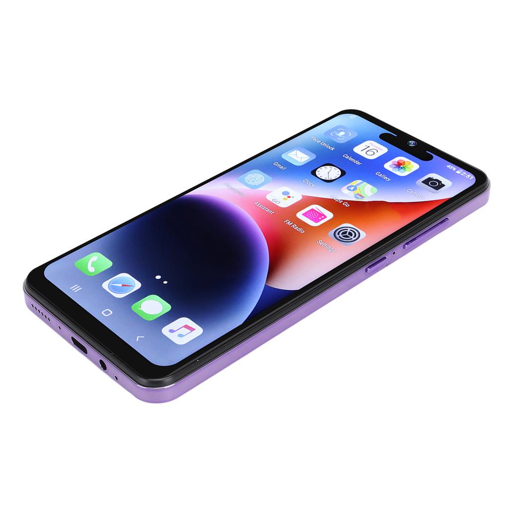 Телефон I14pro 6,53 дюйма 3G 4 ГБ ОЗУ 64 ГБ ПЗУ Фронтальная камера 8 МП Задняя камера 16 МП для Android 10 Разблокированные мобильные телефоны 100–240 В Фиолетовый