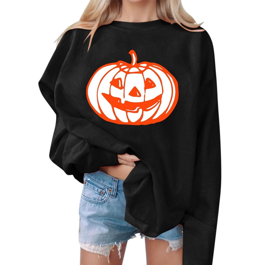 Женские повседневные модные толстовки с длинным рукавом и круглым вырезом с принтом Хэллоуина, пуловер, топ