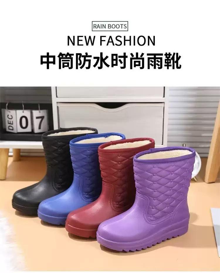 Fleece snow boots non-slip warm waterproof rain boots student boots EV integrated shoes laundry shoes