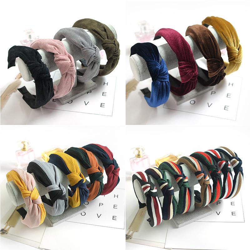 Autumn And Winter Wide-Brimmed Headband Fabric Knotted Corduroy Headband Women'S Japanese And Korean Face Wash Headgear Hair Accessories