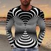 Мужская повседневная футболка с длинным рукавом - Футболка с геометрическим полосатым дизайном