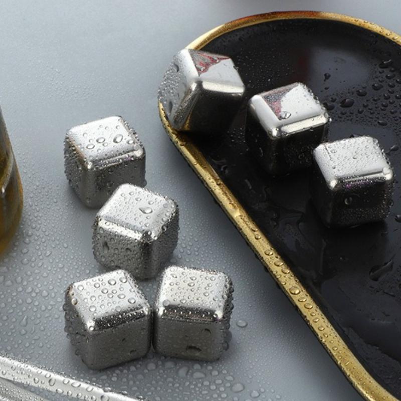 12pcs Whiskey Ice Cubes Stainless Steel Ice Cube Set Bar Whiskey Stone Reusable Chilling Stones Red Wine Cold Drinks Ice Cubes