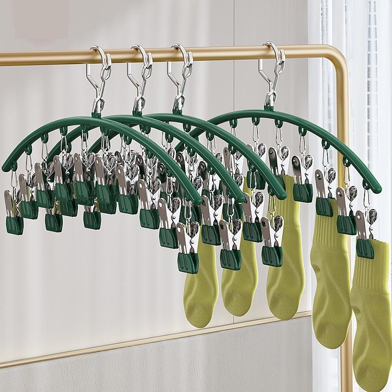 Stainless Steel Clothes Drying Hanger Windproof Clothing Rack 10 Clips Sock Laundry Airer Hanger Underwear Socks Holder