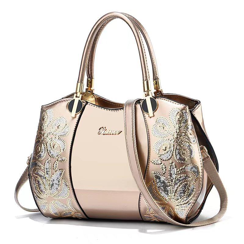 Роскошная женская сумка из лакированной кожи с вышивкой пайетками, большая вместимость, женская сумка через плечо, новая женская сумка