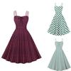 Retro Style Polka Dot Bow Front Spaghetti Strap Party Swing Dresses Women Summer Shirred Back Vintage Cotton Dress