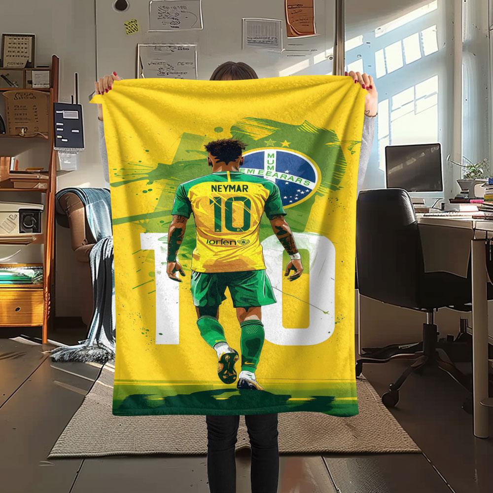 1PC Neymar Jr Patterned Flannel Blanket Suitable For All Seasons for Home Decor Warmth and Comfort Gifts Holiday Present
