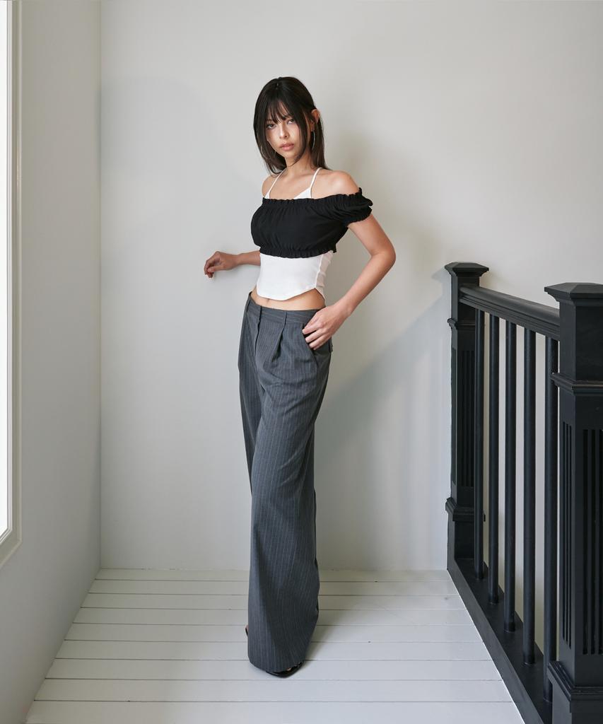 FOUR YOUNG Mid-Rise Summer Slacks Pinstripe