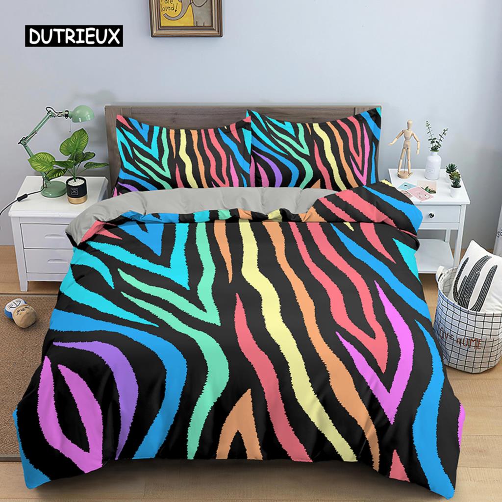 Комплект постельного белья с геометрическим принтом, разноцветный полосатый пододеяльник для детей, детское одеяло, 2/3 шт., микрофибра, домашний текстиль