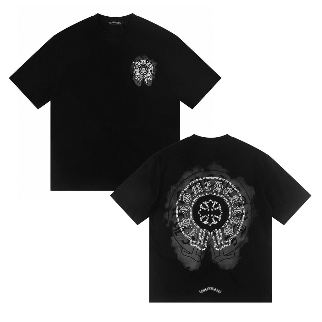 W386 CHROME HEARTS Лето 2026 Новая Высококачественная Хлопковая Круглый Вырез Свободная Большого Размера Футболка Футболка для Пары