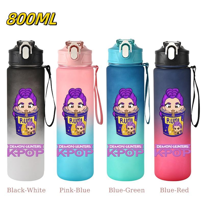 800ML KPop Demon Hunters Gradient Cartoon Pattern Big Capacity Straw Water Cup Outdoor Portable Sports Drink Bottles Travel Mug