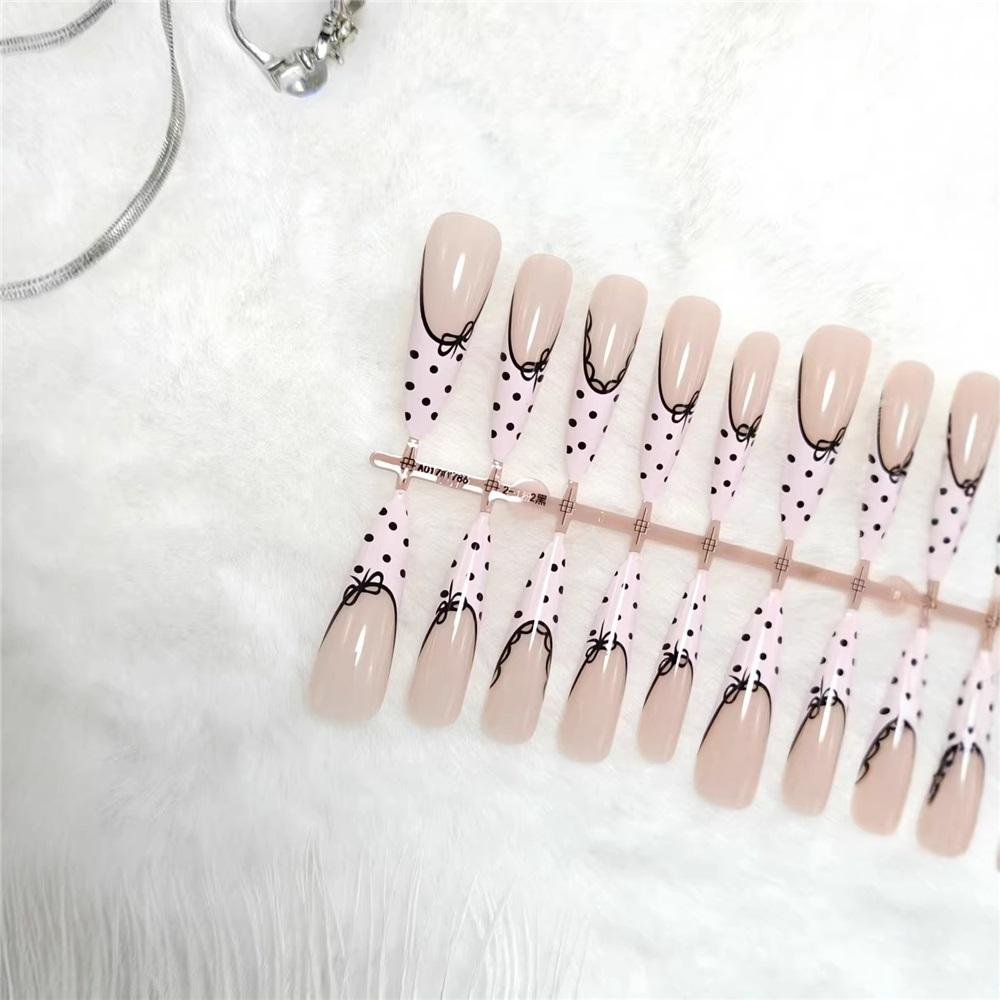 30 Pieces Of Premade Nails, French Lace Polka Dot Butterfly Manicure Patches, Removable Nail Wear Nails, Lace Wear Nails