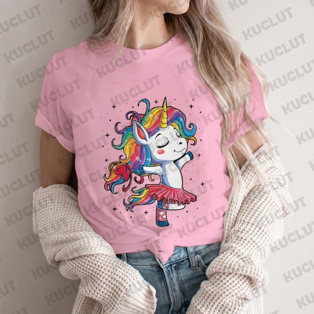 Футболка Unicorn Ballet Женская танцевальная дизайнерская футболка с рисунком аниме для девочек, женская забавная одежда с коротким рукавом, танцевальная футболка