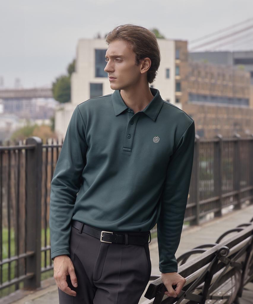 APPLE+RIND Brushed Collared T-Shirt_Deep Green