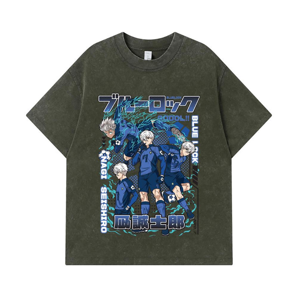 275 GSM Washed T-shirts 100% Cotton Blue Lock V3 Print Unisex Heavy Cotton T Shirt