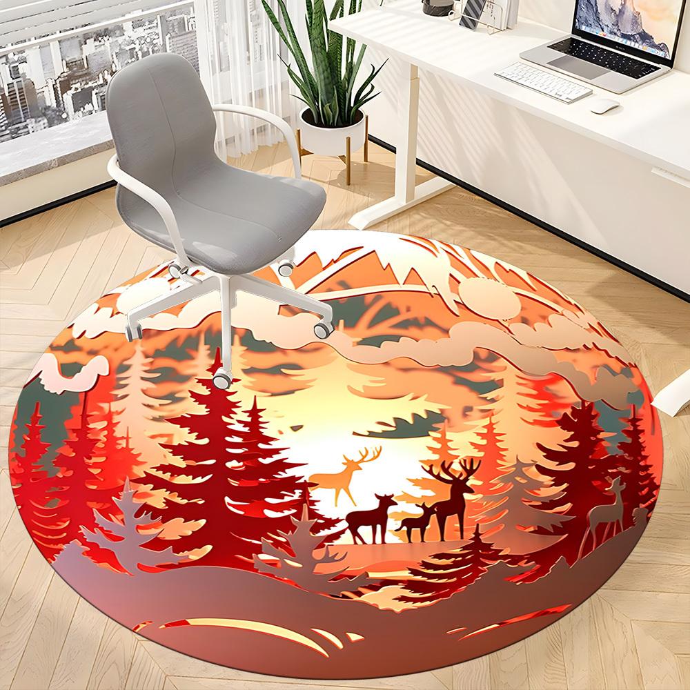 1pc Forest Scene Ornament Chair Carpet for Office, Soft, Non Slip Polyester Mat, Office, Entryway, Living Room, Bedroom