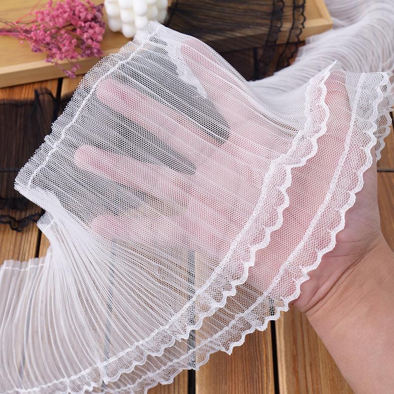 16CM Wide Double Layers Chiffon Mesh Pleated Fabric Fringe Ribbon Lace Trim Curtain Dress Hemline Sewing DIY Crafts Materials