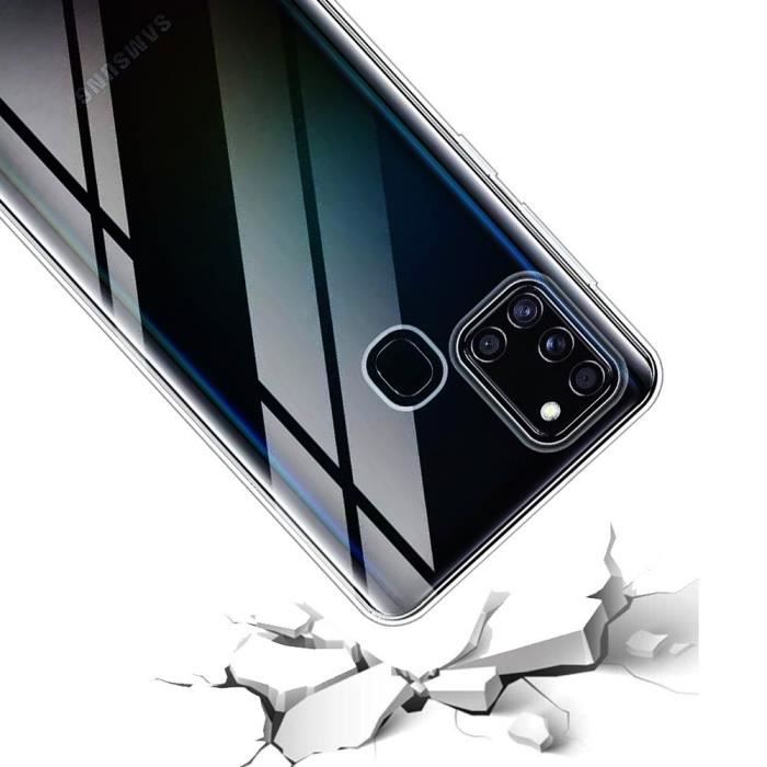 Coque silicone gel UltraSlim - TRANSPARENT - Samsung Galaxy A21S - 2x Films verre trempé - NOIR