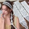 Women Narrow Long White Hollow Out Lace Scarf Hairbands Solid Color Floral Embroidered Ribbon Necklace Hair Tie Summer Headwear