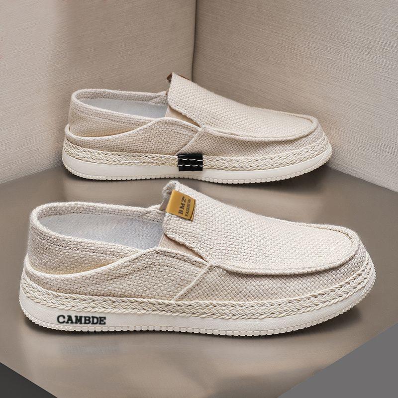 Весенне-летние новые мужские туфли на плоской подошве без задника, плетеные из соломы и льна, туфли-рыбаки, низкие, облегающие ногу, повседневные мужские туфли