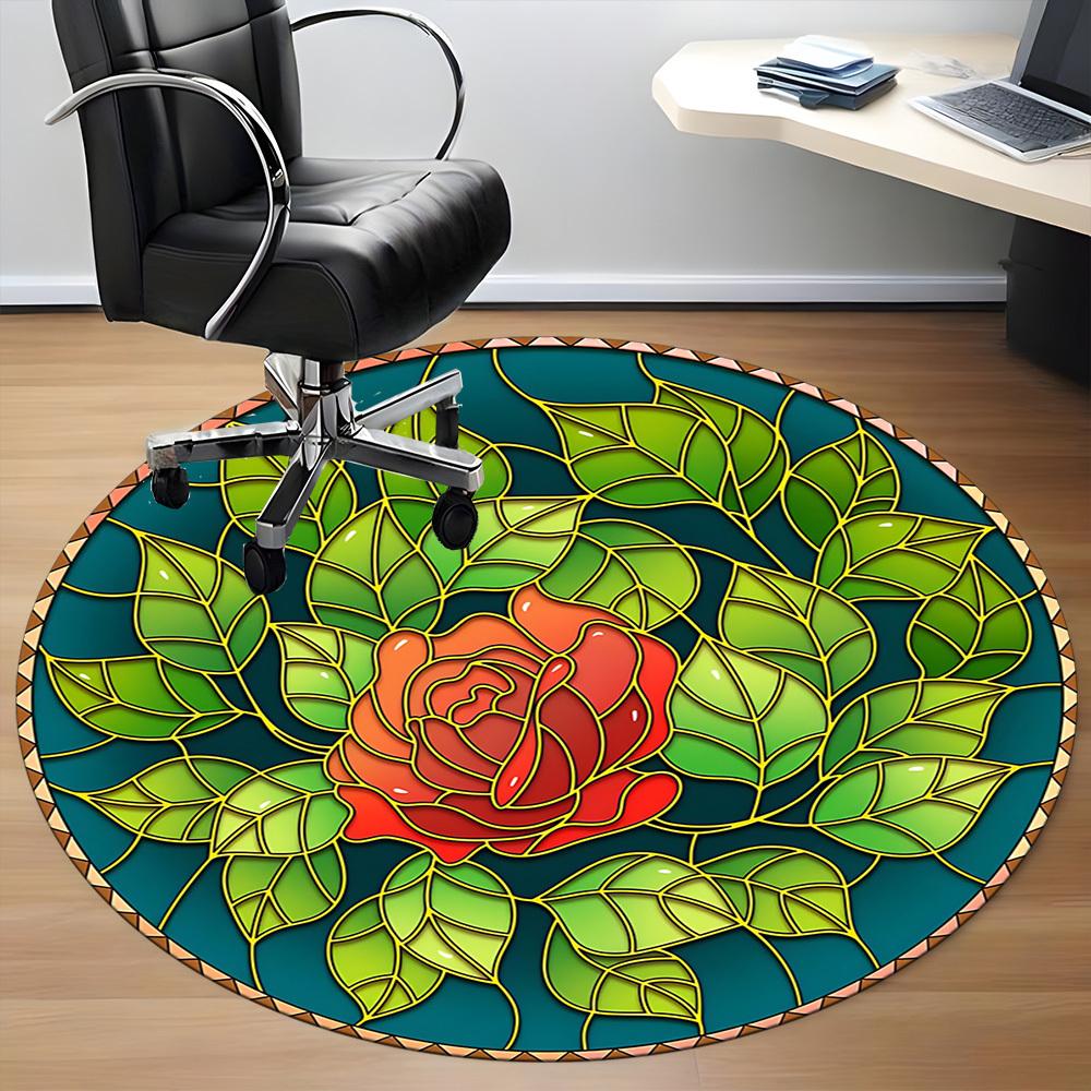 1pc Rose Stained Glass Chair Carpet for Office Machine Washable Rug for Office, Good Gift for Family or Friends yy251225201