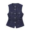 Women's Tweed Waistcoat O Neck Sleeveless Front Button Female Outerwear Chic Tops Fashion Women's Elegant Short Vest