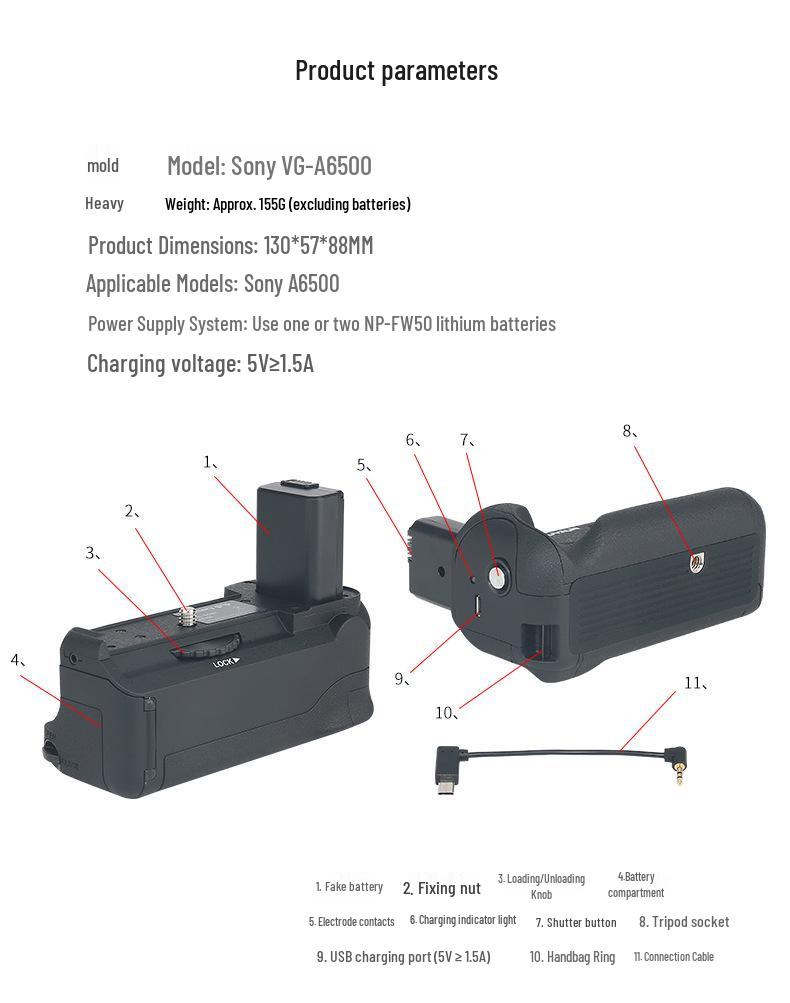 Вертикальная рукоятка Sony A6500 VG-A6500 для беззеркальной камеры, расширение батареи