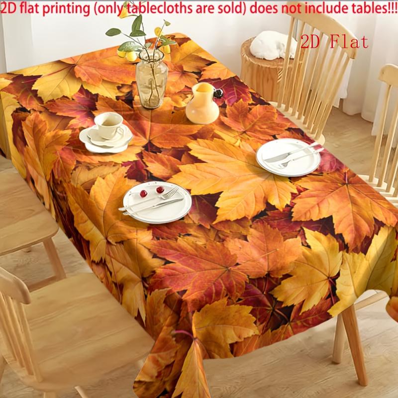 2D Flat 1pc-rectangular Tablecloth, Autumn, Thanksgiving Decorative Tablecloth, Autumn Leaf Pattern Suitable for Home Dining Table Decoration, Parties