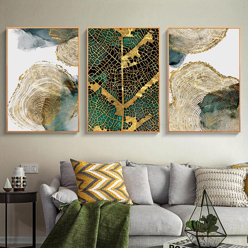 Modern Abstract Painting Golden Leaves Luxurious Canvas Picture for Home Design Wall Art Prints for Interior Decor No Frame