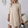 Платье весна-осень с фактурными длинными рукавами и круглым вырезом, однотонное свободное прямое мини-платье, короткое платье-пуловер для поездок на работу, свиданий, путешествий