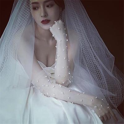 Белые свадебные перчатки Сетчатые перчатки Длинные перчатки Белые перчатки из пряжи Свадебные перчатки