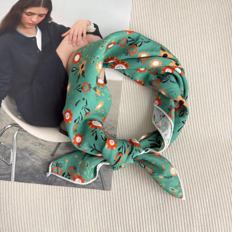 Premium 90Cm Floral Large Square Scarf Cotton And Linen Silk Scarf Women'S Headscarf Thin Scarf Sun Protection Shawl Outer Yarn